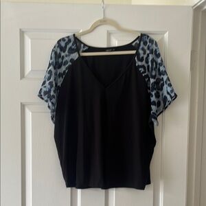 SHEIN Curve Black and Blue V-neck with Animal Print Sleeves Size 2XL